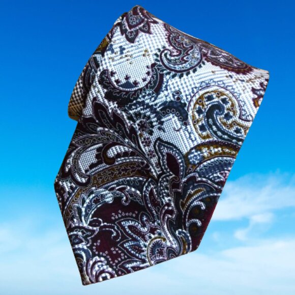 $590 BRIONI Handmade Burgundy Silver Floral Geometric Silk Tie Paisley Italy XL - Picture 1 of 13